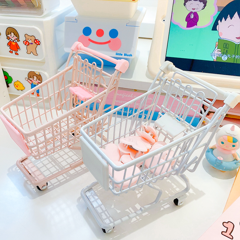 Metal cart Desktop Decorative Containing Box Pendulum Pieces Children's Home Toys Mini Supermarket Shopping Cart Trolleys-Taobao