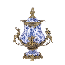 European and American style pure copper prize cup method green flower porcelain pendulum piece villa luxurious tea table Xuanguan TV cabinet decorated fireplace jar