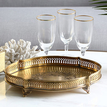 Imported European-style pure copper pallets American vintage living room tea table containing tray French style dining table soft decorations hem