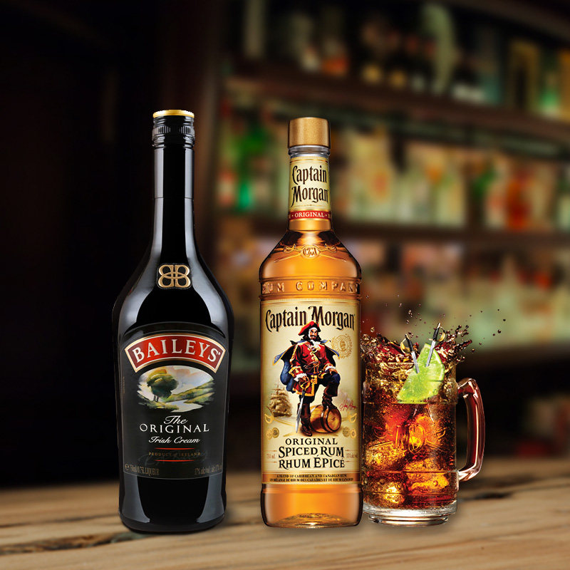 百利甜酒baileys原味750ml 摩根船长朗姆酒配制易调鸡尾酒组合装