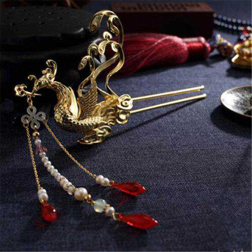 【雁丘堂】 汉服配饰 纯银镀金凤钗发簪子流苏步摇【凤归云】