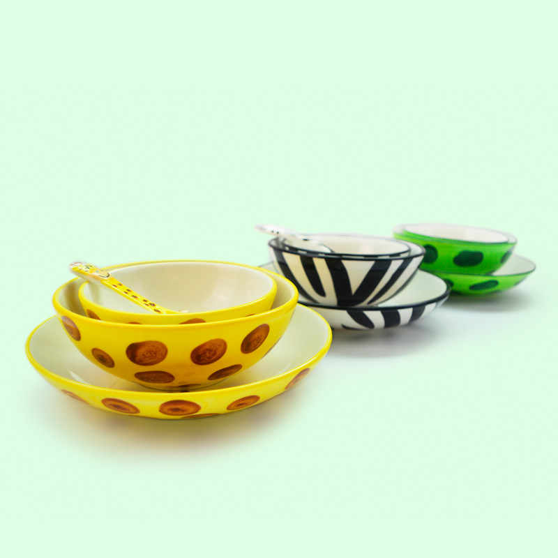 包邮 创意可爱动物手绘釉下彩陶瓷餐具 8英寸圆盘6英寸面碗小饭碗