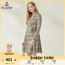 ELAND Clothing Romance Season Fashion Temperament High End Long Sleeves Double Row Buttons 100 Pleats Suit Dress Lady