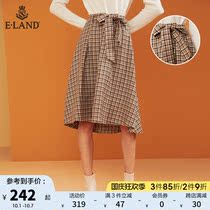 ELAND new bow plaid wool skirt woolen A- line dress women EEWH94TQ2N