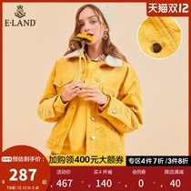 ELAND clothes love spring and summer flanging plush neckline corduroy short coat women thin Tide fan ins