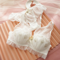 Day Ensemble Sexy Girl Gold Silk Embroidered Without Steel Ring Bra Suit Comfort Sweet retro Lace Fly Side Underwear