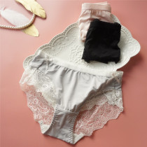 Sweet Time Comfort Low Waist Elastic Milk Ice Silk Underpants Teenage Girl Lace Triangle Pants Women Feel Shorts