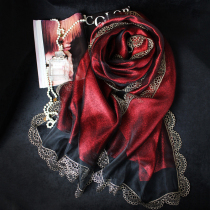 Counter double mulberry silk scarf wine red silk scarf lace dress cheongsam shawl long autumn and winter Lady