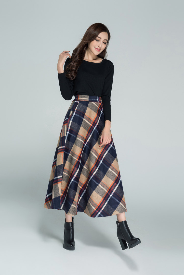 秋冬毛呢格子半身裙长裙高腰a字女时尚显瘦秋裙冬裙中长款半截裙