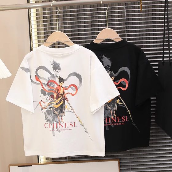 Summer boy short-sleeved T-shirt Nezha Devil Child's Sea 2025 new children's pure cotton new handsome national trend top
Summer boy short-sleeved T-shirt Nezha Devil Child's Sea 2025 new children's pure cotton new handsome national trend top