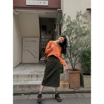 Fan Zhiqiao black skirt female mid-length 2019 spring and Autumn high waist skirt split long skirt a-line skirt short skirt