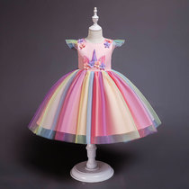 Halloween childrens performance rainbow princess dress Rainbow Girl dress European and American childrens dress pure cotton childrens dress