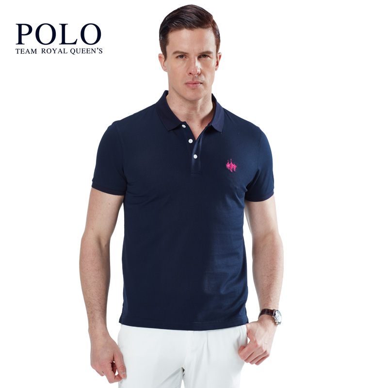 皇家保罗polo 纯色青年商务短袖男t恤夏季修身印花翻领短袖polo衫_7折