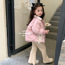 Korean Boy Dress 2022 Winter Dress Girl Butterfly Knot Pink Down Clothing Woman Bao Plume Jacket Children Warm Jacket