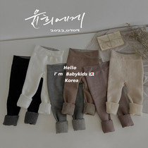 2022 Winter female baby plus suede thickened underpants girl pure color warm 90% bottom pants Korean version girls pants