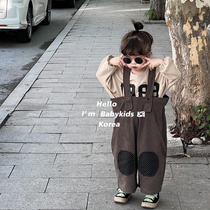 2022 Fall new girl casual fashion suit Korean version womens baby acrobae braces wide-legged pants two sets of damp