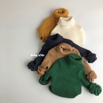 Korean childrens clothing 2020 winter Hansen boys and girls turtleneck knitwear pullover green sweater sweater