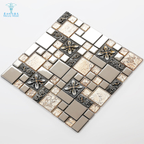 Glass electroplated mosaic stereo carved personality light luxury gold silver ceramic tile TV background wall sticker cash register bar