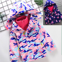 Winter Clothing Girl Cartoon Submachine Clothing Clip Cotton Thickened Three-in-one Detachable Jacket Children Fall and hat Two sets