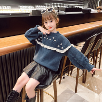 Girls' sweaters Children's Fall Winter 2022 New Yanqi Little Girls Winter Thicker Knitted Knitted Shirt Underpacked Cable