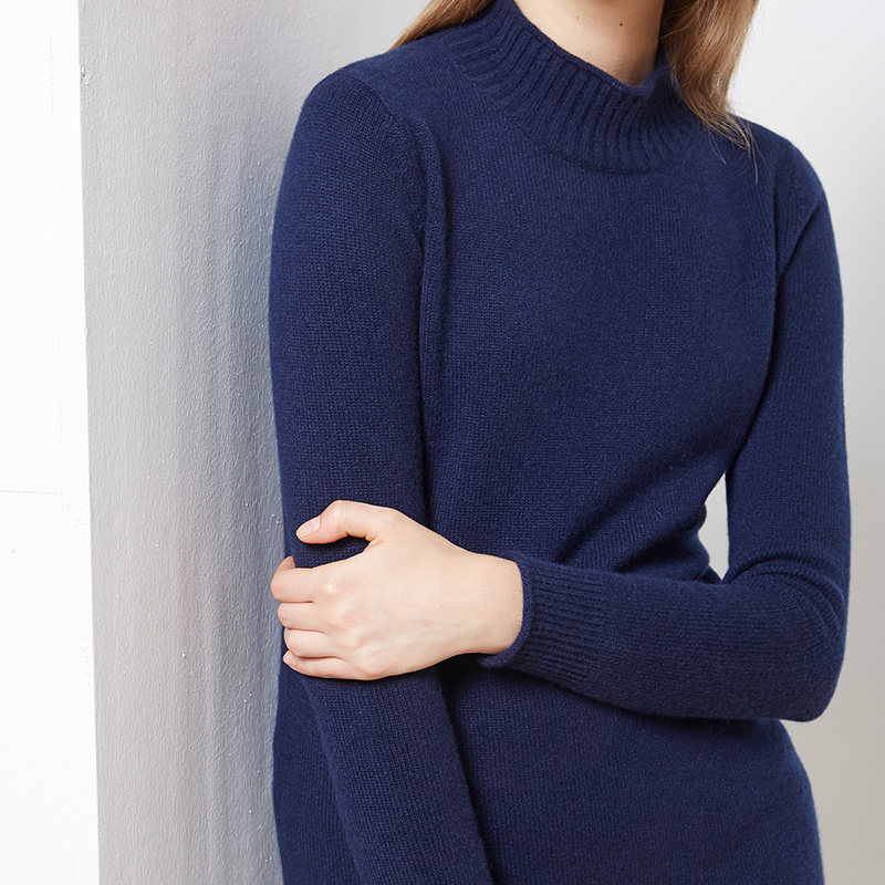 绒典羊绒衫女中长款2016秋冬新款半高领加厚纯羊绒修身打底毛衣