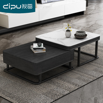 DipNordic Telescopic Rockboard Tea Table Modern Minimalist Designer Square Light Lavish Tea Table TV Cabinet Combo