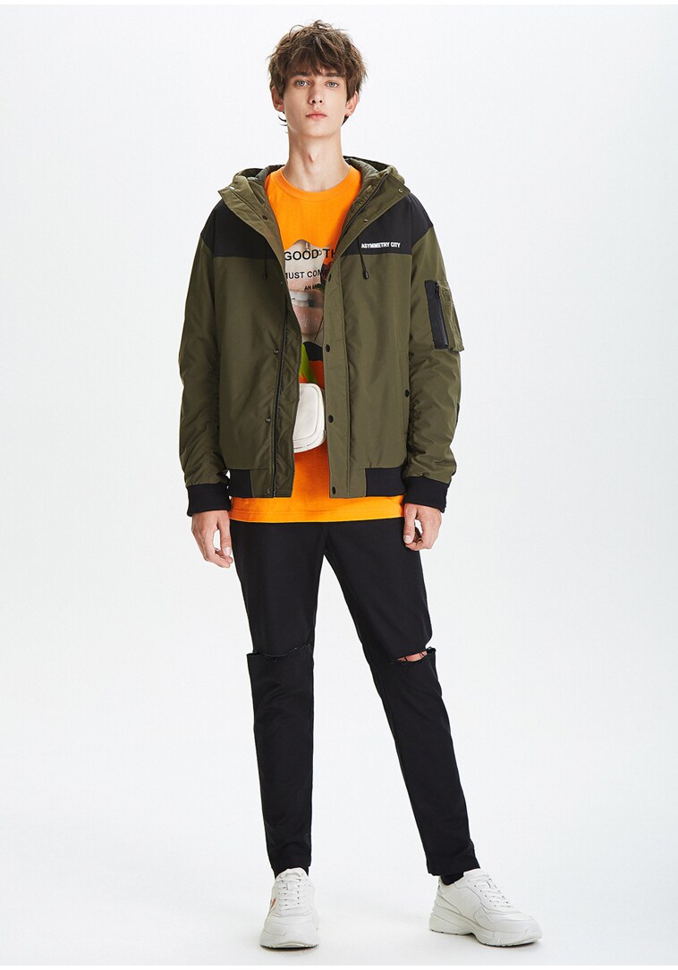 trendiano男装秋装羽绒服字母拼接撞色连帽宽松3gc333899p