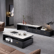 Nordic tempered glass TV cabinet coffee table combination modern simple small apartment retractable marble TV cabinet