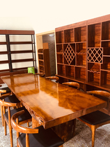 Custom log natural edge large plate table solid wood irregular dining table and chairs combined desk full plate tea table table