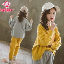 Fat girls set autumn clothes 2021 new foreign fashion big childrens net red sports clothes two-piece spring