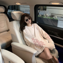 CHICYOU advanced grey white powder leather cross letter embroidery sleeve head Han version loose sweatshirt with long sleeve blouses