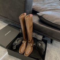 CHICYOU card its color lacquered leather buckle 100 hitch a stylish girl pedicure slim fit slim fit net red long cylinder boot