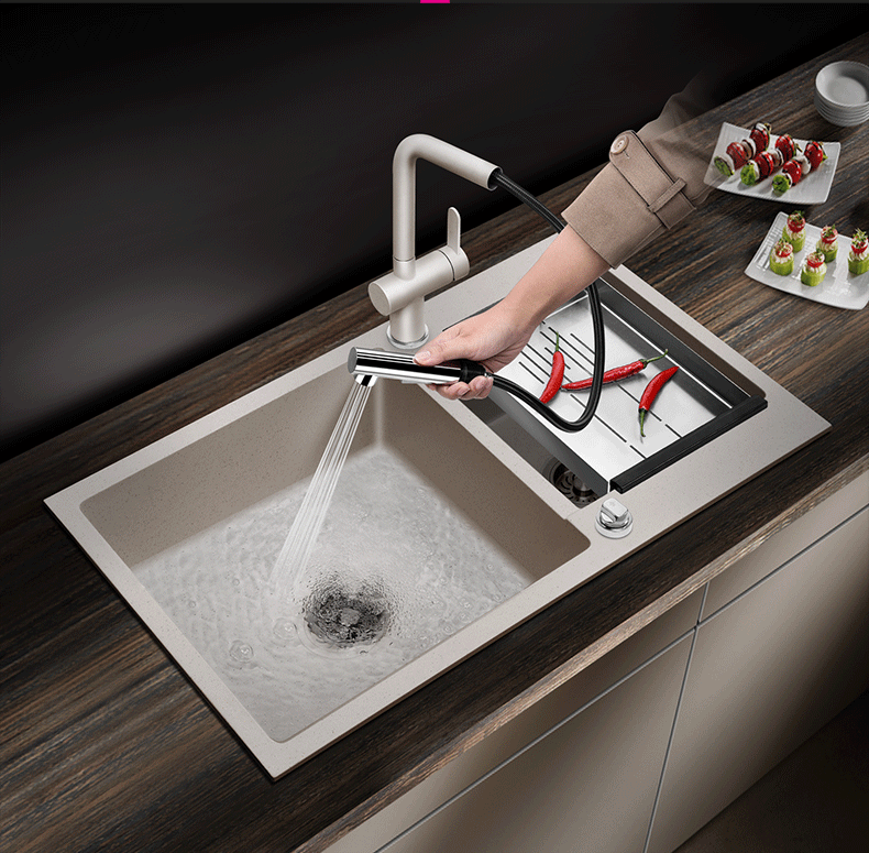 阿萨斯81548a石英石花岗岩水槽手工大双槽厨房洗菜盆加厚水盆洗碗盆