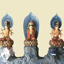Factory supply Huayan Sansheng sitting lotus statue FRP resin Manjushu Puxian pure bronze Buddha statue statue custom