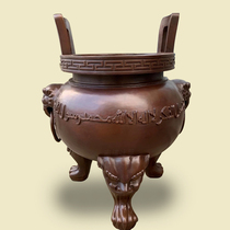 Custom temple fair sacrifice copper incense burner Buddha temple round flat mouth incense burner outdoor antique big tripod stove