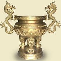 Temple Taoist Antique Round Flat Mouth Bronze Incense Stove Big Hall Front Inserted Incense Tripod Stove Cast-iron Ancestral Hall Ancestral Hall of Ancestral Hall