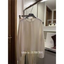 And simple cold air imported three acetic acid draping light micro-elastic five-piece bell sleeve temperament loose top
