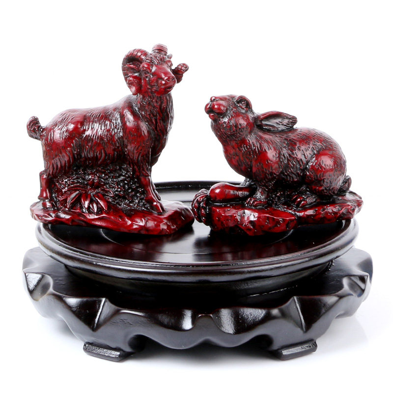 属猪本命年吉祥物羊兔拱福开运居家摆件2019年鸿兔赐宝三合吉祥物