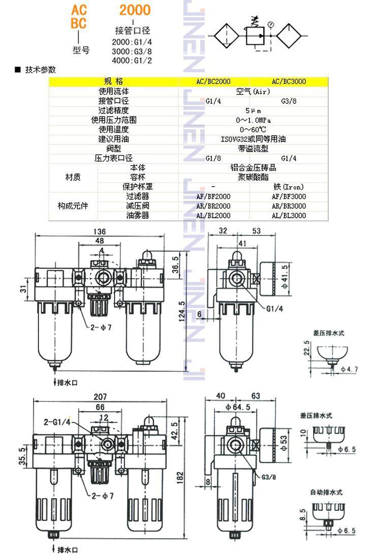 【品牌推荐】ac2000 三联件 气源处理器 油水分离器 三连体 气动