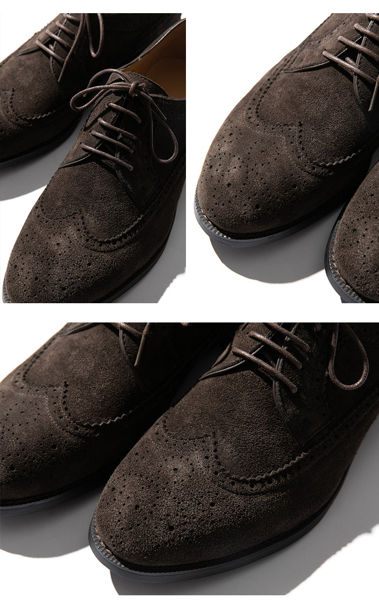 秋冬复古翻毛皮鞋英伦风咖啡色反绒皮手工雕花布鲁克圆头休闲鞋男
