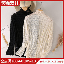 autumn and winter new half turtleneck lace bottoming shirt women's foreign-style underwear small shirt high-end elegant mesh top long sleeve
