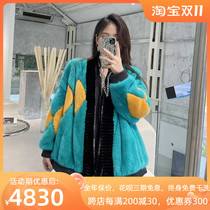 Mrs. Leng 2022 winter new mink hair whole mink mink fur coat womens contrast color stitching young fur coat