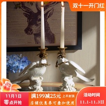 European white ceramic parrot with copper decorative candle holder high-end home porch desktop art decorative ornaments