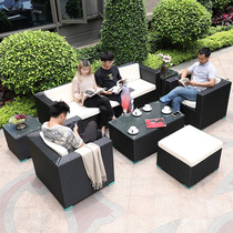 Outdoor furniture rattan sofa outdoor garden balcony rattan sofa courtyard leisure PE anti-rattan sofa living room combination