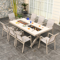 Outdoor Nordic Barbecue Table Combined Imitation Wood Grain Chinese Aluminum Alloy Table And Chairs Home Patio Electric Grilled Carbon Toasted Barbecue Table
