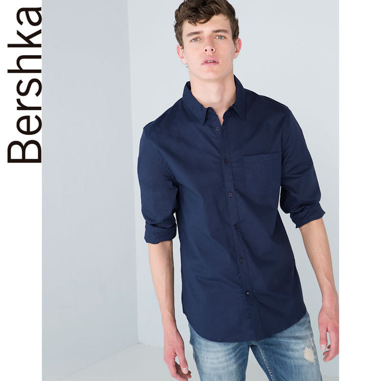 Bershka2015 新品 男士都市绅士基本款棉质长袖衬衫 01013454