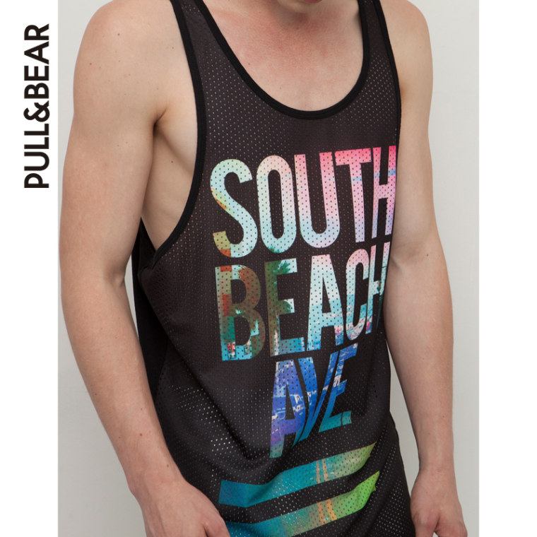 PullAndBear 男士SOUTH-BEACH印花背带T恤 09238580