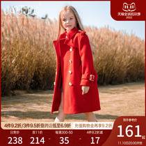 Girls' woolen coat 2022 new autumn and winter Western style big children's clothing mid-length girls' woolen coat