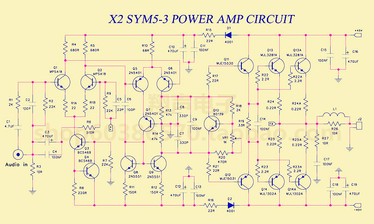 x2 symasym5-3 分立元件功放板 空板 经典分立元件功放板