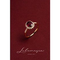 The Moon is the sea · rose Majesty rupees red treasure tourmaline ring 18K gold diamond gift New year gift